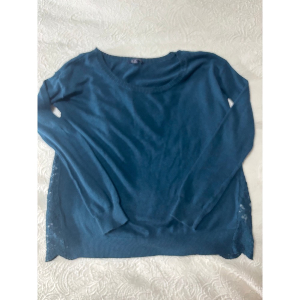American Eagle Outfitters Teal Blue Lace Back Knit Sweater Womens Small